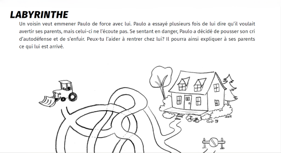 Activité Labyrinthe sur la Zone jeunesse pour prévenir la violence faite aux enfants.